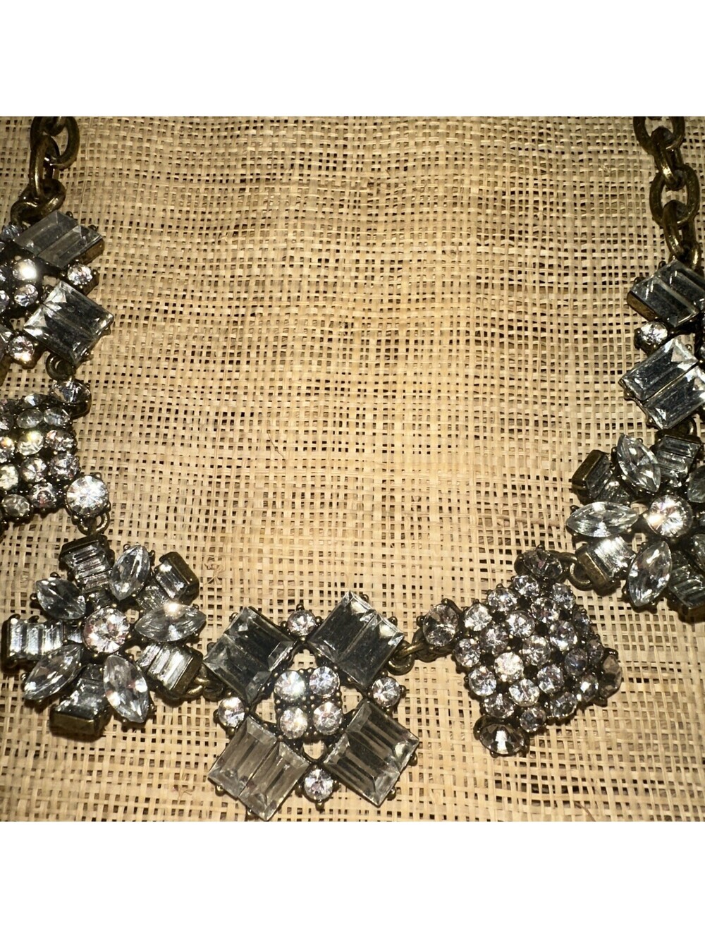 J.Crew Crystal Statement Necklace Flower Cluster Rhinestone Bib Gold Tone Y2K - Picture 2 of 7
